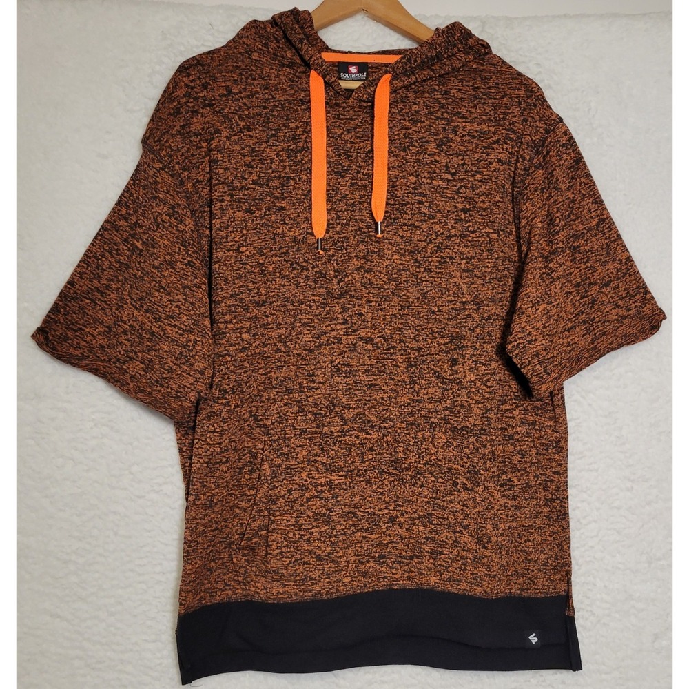 South Pole Hooded‎ Sweatshirt Unisex Large Orange Black Hoodie Short Sleeve 1042